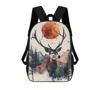 sinyumoney 17 Inch Backpacks Kids School Backpack Deer Forest Sun Watercolor School Bag 3D Printed School Bag for Boys Elementary And Middle School Students