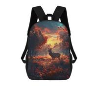 sinyumoney 17 Inch Backpacks Kids School Backpack Deer Forest Sunset School Bag 3D Printed School Bag for Boys Elementary And Middle School Students