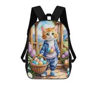 sinyumoney 17 Inch Backpacks Kids School Backpack Easter Egg Basket Cat School Bag 3D Printed School Bag for Boys Elementary And Middle School Students
