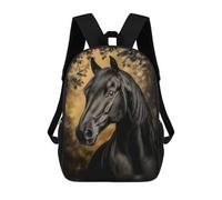 sinyumoney 17 Inch Backpacks Kids School Backpack Elegant Black Horse Portrait School Bag 3D Printed School Bag for Boys Elementary And Middle School Students