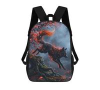 sinyumoney 17 Inch Backpacks Kids School Backpack Fiery Fox Leaping Through Cherry Blossoms School Bag 3D Printed School Bag for Boys Elementary And Middle School Students