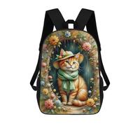 sinyumoney 17 Inch Backpacks Kids School Backpack Floral Cat Artwork School Bag 3D Printed School Bag for Boys Elementary And Middle School Students