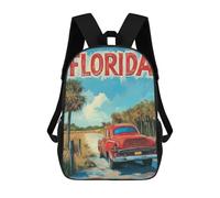 sinyumoney 17 Inch Backpacks Kids School Backpack Florida Road Trip Travel Poster School Bag 3D Printed School Bag for Boys Elementary And Middle School Students