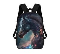 sinyumoney 17 Inch Backpacks Kids School Backpack Galactic Horse with Flowers School Bag 3D Printed School Bag for Boys Elementary And Middle School Students
