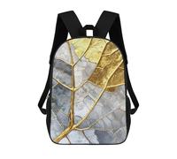 sinyumoney 17 Inch Backpacks Kids School Backpack Golden Leaf Mosaic School Bag 3D Printed School Bag for Boys Elementary And Middle School Students