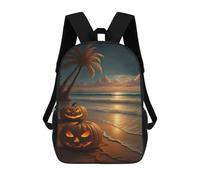 sinyumoney 17 Inch Backpacks Kids School Backpack Halloween Pumpkins on Tropical Beach School Bag 3D Printed School Bag for Boys Elementary And Middle School Students