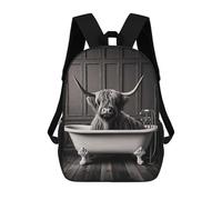 sinyumoney 17 Inch Backpacks Kids School Backpack Highland Cow in Bathtub School Bag 3D Printed School Bag for Boys Elementary And Middle School Students