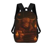 sinyumoney 17 Inch Backpacks Kids School Backpack Highland Cow Resting on Books School Bag 3D Printed School Bag for Boys Elementary And Middle School Students