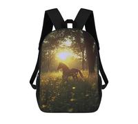 sinyumoney 17 Inch Backpacks Kids School Backpack Horse in Golden Meadow at Sunset School Bag 3D Printed School Bag for Boys Elementary And Middle School Students