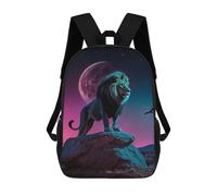 sinyumoney 17 Inch Backpacks Kids School Backpack Lion King Under Neon Moon School Bag 3D Printed School Bag for Boys Elementary And Middle School Students