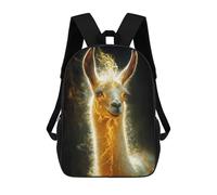 sinyumoney 17 Inch Backpacks Kids School Backpack Llama with Golden Aura Animal School Bag 3D Printed School Bag for Boys Elementary And Middle School Students