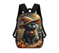 sinyumoney 17 Inch Backpacks Kids School Backpack Magical Halloween Cat School Bag 3D Printed School Bag for Boys Elementary And Middle School Students