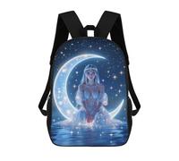 sinyumoney 17 Inch Backpacks Kids School Backpack Moonlit Fantasy School Bag 3D Printed School Bag for Boys Elementary And Middle School Students
