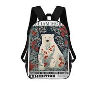 sinyumoney 17 Inch Backpacks Kids School Backpack Morris Floral White Bear Exhibition School Bag 3D Printed School Bag for Boys Elementary And Middle School Students
