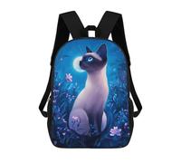 sinyumoney 17 Inch Backpacks Kids School Backpack Siamese Cat in Moonlight Garden School Bag 3D Printed School Bag for Boys Elementary And Middle School Students