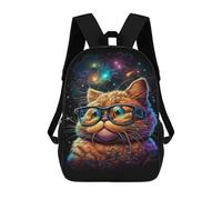 sinyumoney 17 Inch Backpacks Kids School Backpack Space Cat Glasses Art Print School Bag 3D Printed School Bag for Boys Elementary And Middle School Students