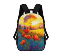 sinyumoney 17 Inch Backpacks Kids School Backpack Sunset Poppy Field Art Print School Bag 3D Printed School Bag for Boys Elementary And Middle School Students