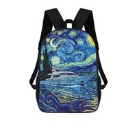sinyumoney 17 Inch Backpacks Kids School Backpack Yacht Under Starry Night Sky School Bag 3D Printed School Bag for Boys Elementary And Middle School Students