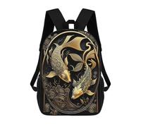 sinyumoney 17 Inch Backpacks Koi Fish Golden Art Deco Kids 3D Printed School Bag for Boys Elementary And Middle School Students
