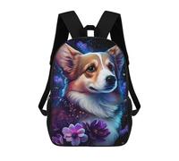 sinyumoney 17 Inch Backpacks Magical Corgi with Flowers -1 Kids 3D Printed School Bag for Boys Elementary And Middle School Students
