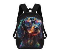 sinyumoney 17 Inch Backpacks Neon Galaxy Dog Sunglasses Kids 3D Printed School Bag for Boys Elementary And Middle School Students