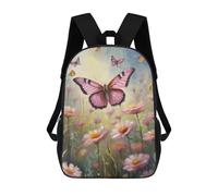 sinyumoney 17 Inch Backpacks Pink Butterfly on A Field Kids 3D Printed School Bag for Boys Elementary And Middle School Students