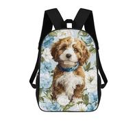 sinyumoney 17 Inch Backpacks Puppy with Floral Background Kids 3D Printed School Bag for Boys Elementary And Middle School Students
