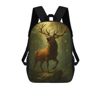sinyumoney 17 Inch Backpacks Roaring Stag in Forest Kids 3D Printed School Bag for Boys Elementary And Middle School Students
