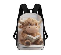 sinyumoney 17 Inch Backpacks Stuffed Highland Cow Reading on Toilet Kids 3D Printed School Bag for Boys Elementary And Middle School Students