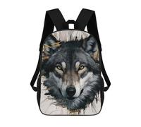 sinyumoney 17 Inch Backpacks Wolf Portrait with Abstract Gold Accents Kids 3D Printed School Bag for Boys Elementary And Middle School Students