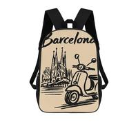 sinyumoney 17 Inch Barcelona Travel Poster with Scooter Backpack, Children's Backpack, Student School Bag Bookbag Rucksack, 3D Printed for Boys Girls