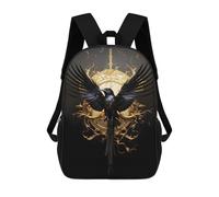 sinyumoney 17 Inch Black And Gold Crow 01 Backpack with Pocket 3D Printed Travel Rucksacks Book Bags Kids School Bag