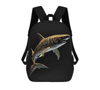 sinyumoney 17 Inch Black And Gold Shark Backpack Kids School Backpack 3D Printed Fashion School Bag for Boys Elementary And Middle School Student