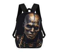 sinyumoney 17 Inch Black And Gold Skull Face Backpacks Kids School Backpack School Bag 3D Printed for Boys Elementary And Middle School Students