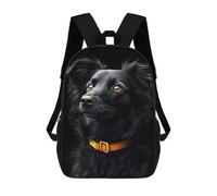 sinyumoney 17 Inch Black & Gold Border Collie Backpacks Kids School Backpack School Bag 3D Printed School Bag for Boys Elementary And Middle School Students