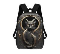 sinyumoney 17 Inch Black Golden Cat Portrait Backpacks Kids School Backpack School Bag 3D Printed School Bag for Boys Elementary And Middle School Students
