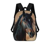 sinyumoney 17 Inch Black Horse Portrait Backpacks Kids School Backpack School Bag 3D Printed for Boys Elementary And Middle School Students