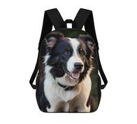 sinyumoney 17 Inch Black & White Border Collie Casual Daypack Backpacks for Girls Boys High College Knapsack Travel Laptop Rucksack College Bookbag