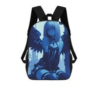 sinyumoney 17 Inch Blue Angel with Wings Anime Girl Backpack Kids School Backpack 3D Printed Fashion School Bag for Boys Elementary And Middle School Student