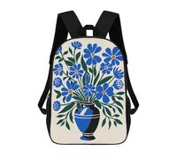 sinyumoney 17 Inch Blue Bouquet of Flowers Backpacks Kids School Backpack School Bag 3D Printed for Boys Elementary And Middle School Students