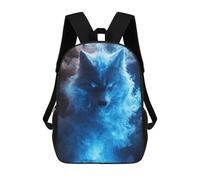 sinyumoney 17 Inch Blue Fire Wolf Casual Daypack Backpacks for Girls Boys High College Knapsack Travel Laptop Rucksack College Bookbag