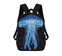 sinyumoney 17 Inch Blue Glow Jellyfish Poster Backpack Kids School Backpack 3D Printed Fashion School Bag for Boys Elementary And Middle School Student