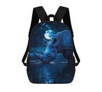 sinyumoney 17 Inch Blue Rhino Drinking Under Moonlight Casual Daypack Backpacks for Girls Boys High College Knapsack Travel Laptop Rucksack College Bookbag