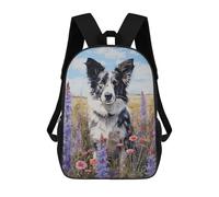 sinyumoney 17 Inch Border Collie in Flowers Backpack with Pocket 3D Printed Travel Rucksacks Book Bags Kids School Bag
