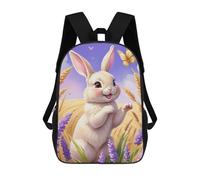 sinyumoney 17 Inch Bunny in Lavender Field Backpacks Kids School Backpack School Bag 3D Printed for Boys Elementary And Middle School Students