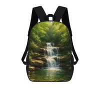 sinyumoney 17 Inch Cascading Waterfall in Lush Green Forest Backpack 3D Printed Children's School Backpack for Kids High Capacity Travel Rucksacks Book Bags Kids School Bag Back Pack