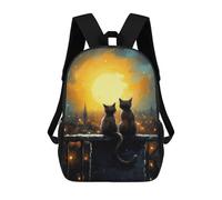 sinyumoney 17 Inch Cats Watching Under Moon School Backpack School Bags for Girls Boys Backpack with Pocket Fashion School Bag Kids Backpack