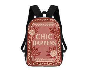 sinyumoney 17 Inch Chic Happens Floral Framed Text Art Casual Daypack Backpacks for Girls Boys High College Knapsack Travel Laptop Rucksack College Bookbag