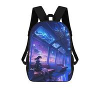 sinyumoney 17 Inch Children's Backpack 3D Anime Girl on A Starry Train Printed Bags Lightweight School Bags Fashion Fun Knapsack Student Daypack for Children
