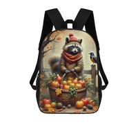 sinyumoney 17 Inch Children's Backpack 3D Autumn Raccoon with Harvest Basket Printed Bags Lightweight School Bags Fashion Fun Knapsack Student Daypack for Children